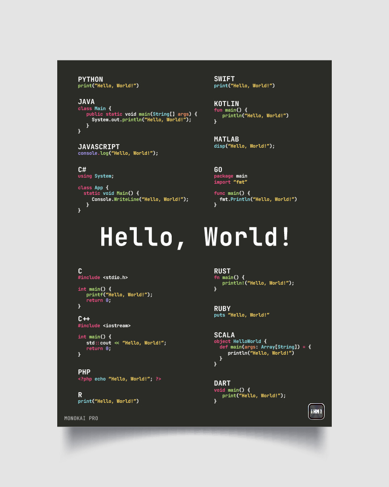 poster hello world - monokai pro theme